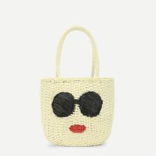 Shein Bucket Shaped Straw Tote Bag