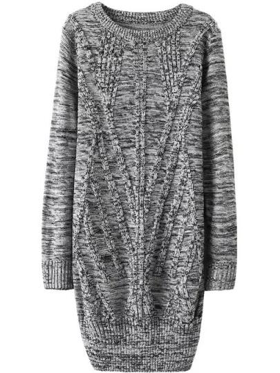 Shein Cable Knit Long Pale Grey Fairisle Sweater