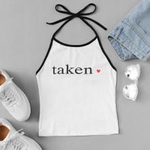 Shein Letter And Heart Print Open Back Halter Top