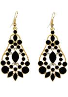 Shein Black Gemstone Gold Hollow Drop Dangle Earrings