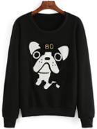 Shein Black Round Neck Dog Pattern Sweatshirt