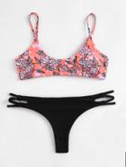 Shein Flower Print Cut Out Side Bikini Set