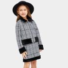 Shein Girls Faux Fur Patched Zipper Up Tweed Coat & Skirt Set