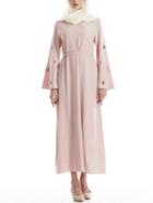 Shein Trumpet Sleeve Self Tie Charm Embellished Kaftan Dress