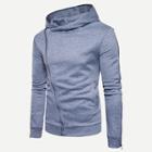 Shein Men Oblique Zip Hooded Sweatshirt