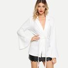 Shein Bell Sleeve Belted Collar Coat