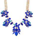 Shein Blue Rhinestone Flower Statement Necklace