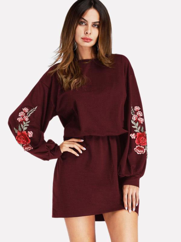 Shein Embroidered Applique Drop Shoulder Dress