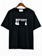 Shein Tassel Trimmed Letter Embroidered T-shirt - Black