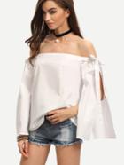 Shein White Off The Shoulder Bow Split Sleeve Blouse