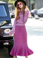 Shein Purple Round Neck Long Sleeve Knit Two-pieces Dress