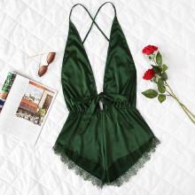 Shein Eyelash Lace Trim Criss Cross Romper
