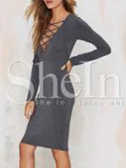 Shein Grey Long Sleeve Lace Up Dress