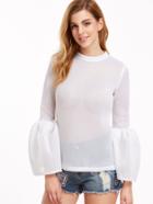 Shein White Bell Sleeve Keyhole Back Textured Top