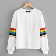 Shein Drop Shoulder Rainbow Striped Sweatshirt