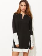 Shein Contrast Hidden Placket Contrast Binding Slit Sweatshirt Dress