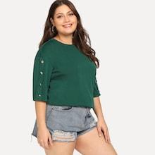 Shein Plus Button Detail Solid Tee