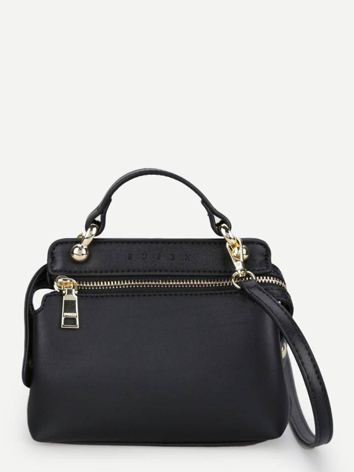 Shein Zipper Design Pu Shoulder Bag With Handle