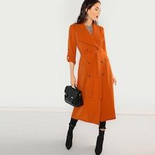 Shein Waist Belted Double Breasted Waterfall Coat