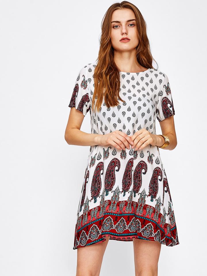 Shein Paisley Print Short Sleeve Dress