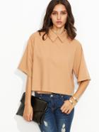 Shein Apricot Lapel Elbow Sleeve Zipper Back Blouse