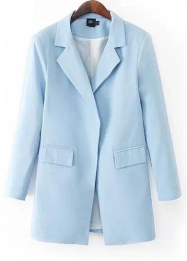 Rosewe Chic Turndown Collar Long Sleeve Light Blue Blazer