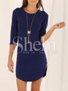 Shein Navy Informal Round Neck Split Bodycon Dress