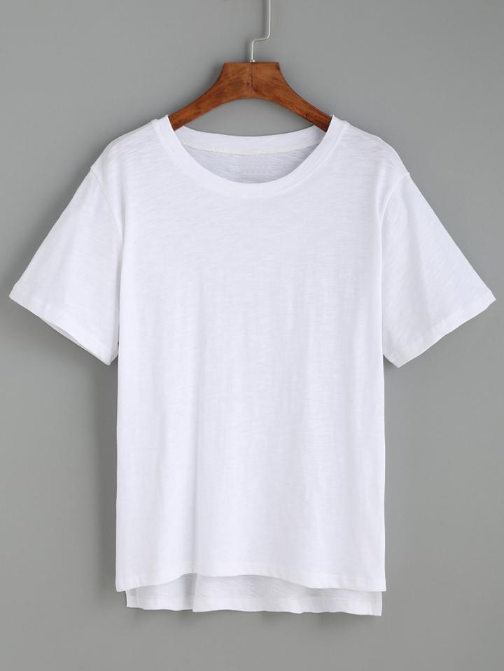 Shein White High Low Slub T-shirt