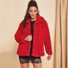 Shein Open Front Faux Fur Teddy Coat