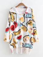 Shein Cartoon Print Dip Hem Boyfriend Hoodie