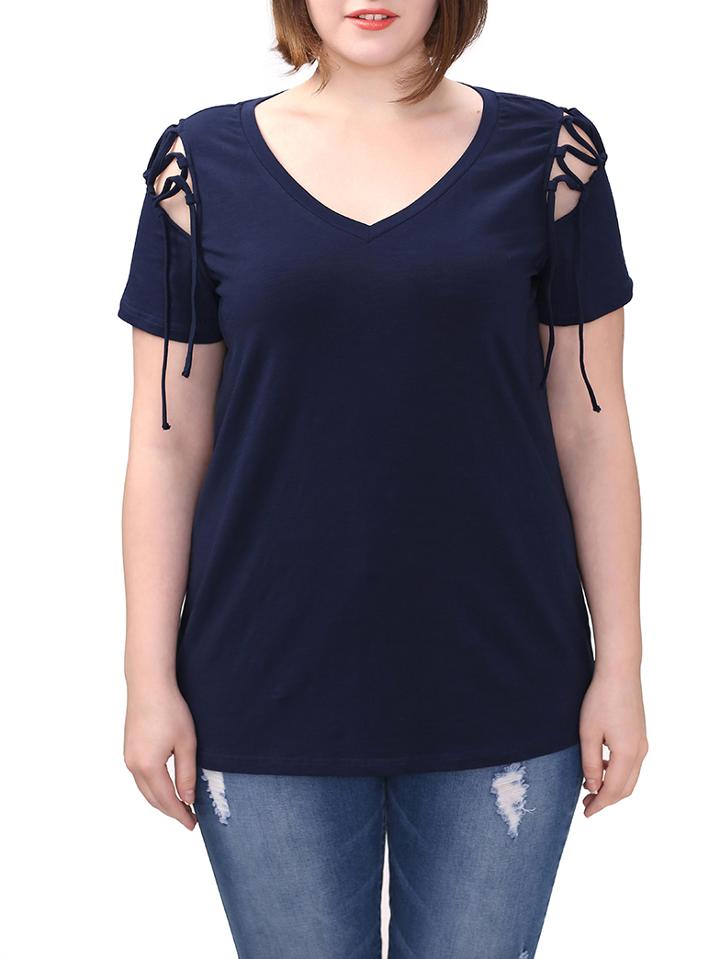 Shein V Neck Lace Up Plus T-shirt