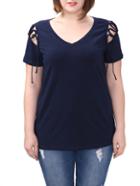 Shein V Neck Lace Up Plus T-shirt