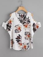 Shein V Neckline Open Shoulder Random Florals Top