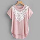 Shein Contrast Guipure Lace Dip Hem Tee