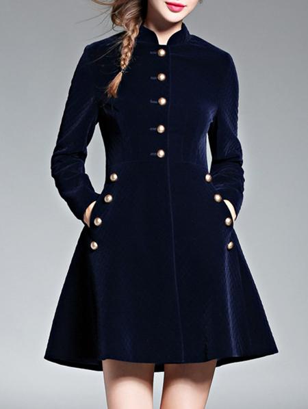 Shein Navy Velvet Pockets A-line Dress