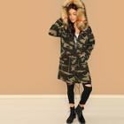 Shein Camo Print Parka Coat With Faux Fur Trim Hood
