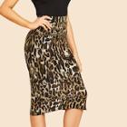 Shein Slit Hem Leopard Bodycon Skirt