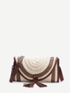 Shein Beige Contrast Trim Straw Shoulder Bag With Tassel