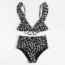 Shein Dot Print Ruffle Bikini Set