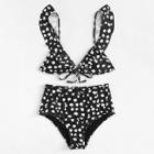 Shein Dot Print Ruffle Bikini Set