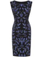 Shein Black Crew Neck Leaf Embroidered Sheath Dress