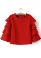 Rosewe Adorable Red Round Neck T Shirt With Button
