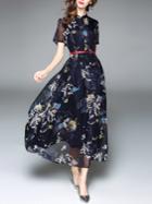 Shein Floral Sheer Sleeve Maxi Dress