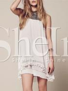 Shein Beige Sleeveless Tassel Dress
