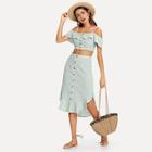 Shein Cold Shoulder Crop Top & Buttoned Skirt Set