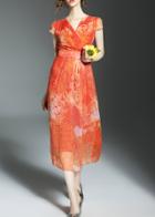 Shein V Neck Floral Pleated Long Dress