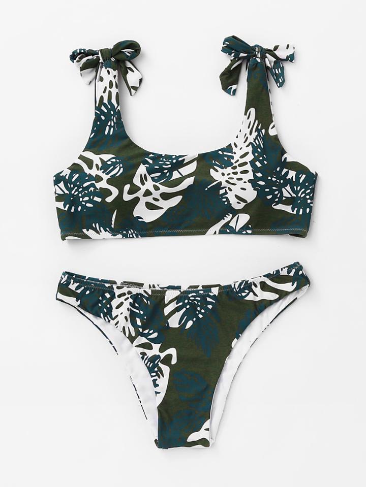 Shein Tropical Print Tie Shoulder Bikini Set