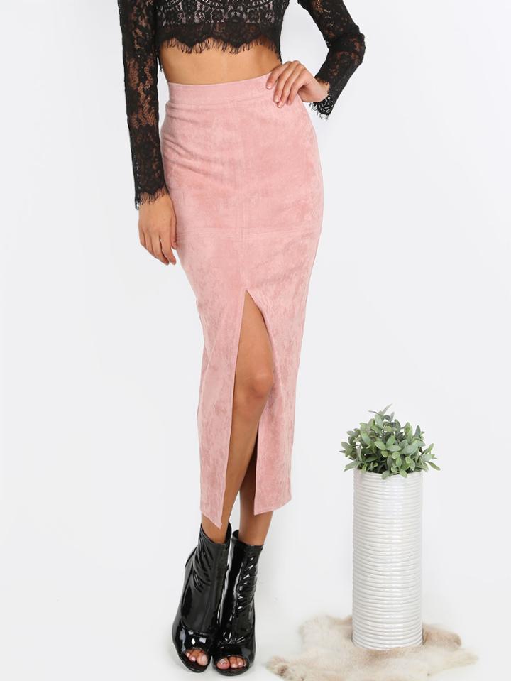 Shein Pink Slit Front Pencil Skirt
