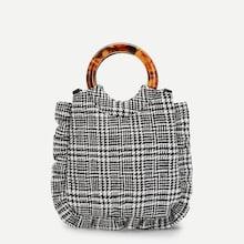 Shein Houndstooth Pattern Satchel Bag With Ring Handle