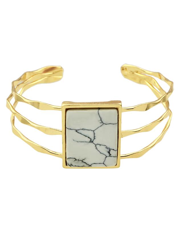 Shein White Bohemian Style Imitation Turquoise Wide Cuff Bangle